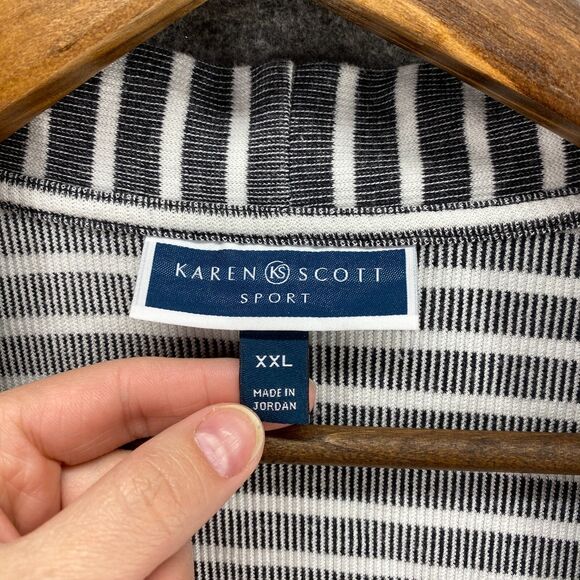 Karen Scott Cardigan Women 2XL Gray Striped Open Front 3/4 Sleeve Pockets Cotton - Picture 3 of 7